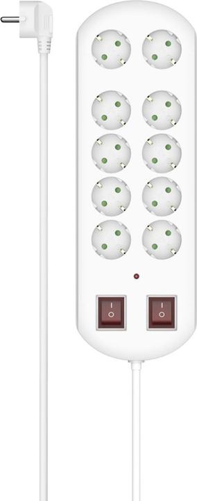 Actual product image Hama Power strip, 10-way, overvoltage protection, two switches, 2 m, white (10x, CEE 7/4, 2 m)