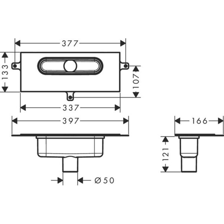 Thumbnail - hansgrohe, Duschrinne, Grundkörper uBox universal, für Duschrinnen Ablaufgehäuse, vertikal (397 mm)