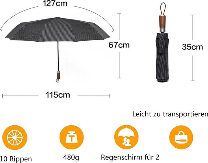 Produktbild Alopini Regenschirm grosser sturmsicherer 2-Personen-Reiseschirm winddichter Taschenschirm öffnen-schliessen