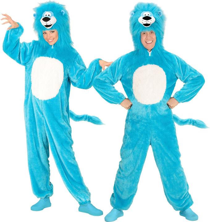 Actual product image Widmann Blue lion plush costume jumpsuit with hood adult (M, L)