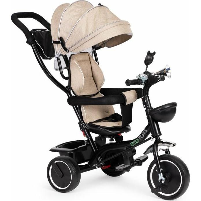EcoToys Dreirad mit Schüttler und Führungsstange weiss