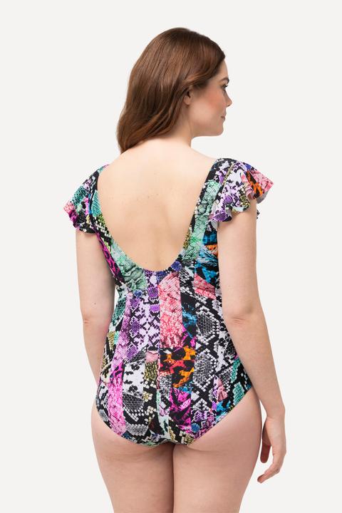 Image du produit Ulla Popken Maillot de bain à mélange d'imprimés et bonnets souples. Manches papillon (44)