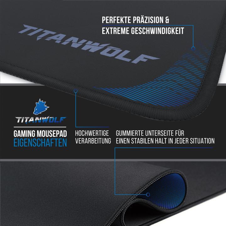 Produktbild Titanwolf Gaming Mauspad, XL - 44 x 35 x 0,3 cm Speed Mausmatte, Präzision & Geschwindigkeit (XL)