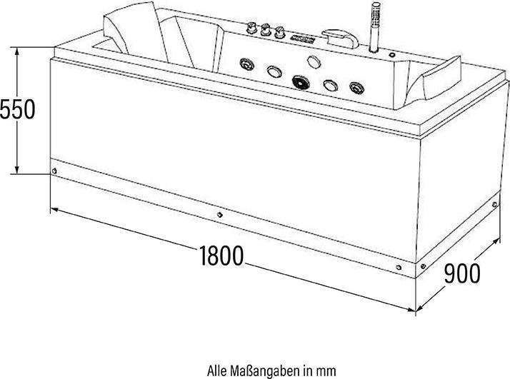Image du produit Home Deluxe Baignoire à hydromassage avec LED de luminothérapie BLUE DIVE PURE M - 180x90cm (90 cm, 180 cm)