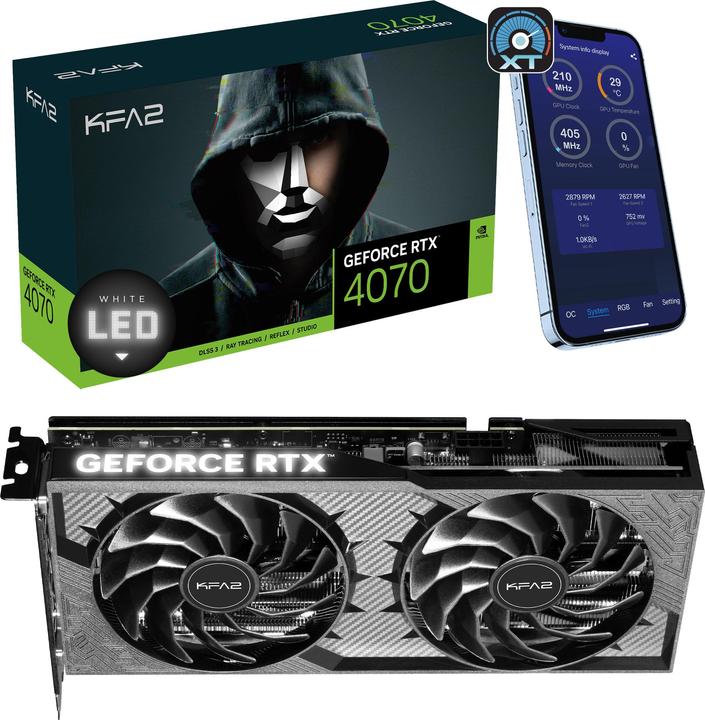 Produktbild KFA2 PCIe GeForce RTX™ 4070 2X 1-Click OC 12GB GDDR6 192-bit DP*3/HDMI DLSS 3 (12 GB)