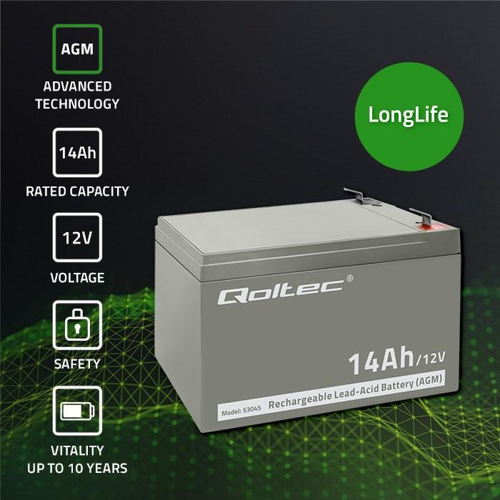 Actual product image Qoltec 53045 - Battery / accumulator - 14 Ah - 12 V - White - 210 A - 15 cm (12 V, 14 Ah)
