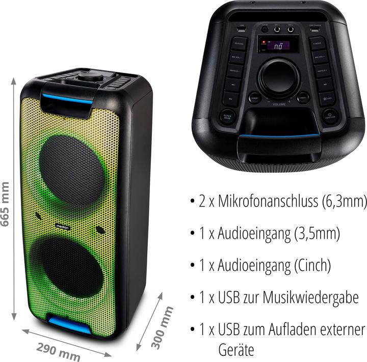 Productafbeelding Medion P61080 party geluidsinstallatie partyspeakers incl. microfoon, karaoke, oplaadbare batterij (4 h, Elektrische stroom)
