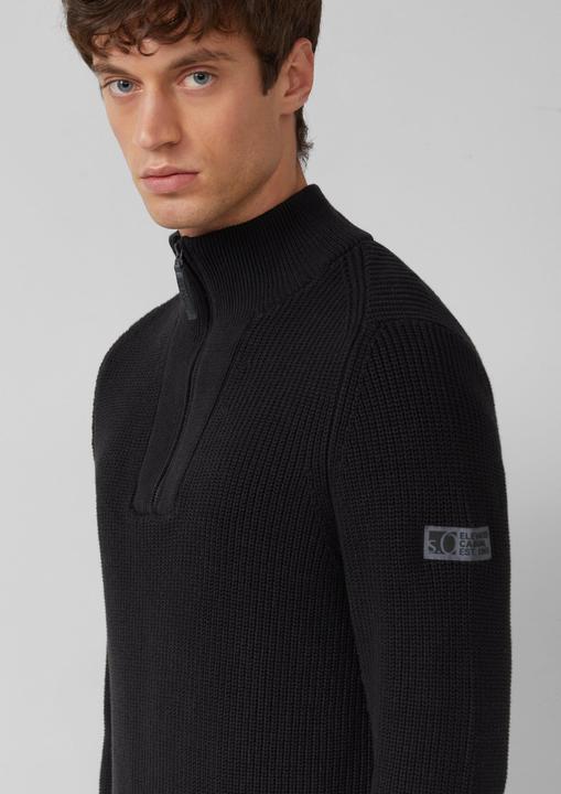 Produktbild s.Oliver Strickpullover Gerippter Baumwoll-Pullover mit Troyer-Kragen (M)