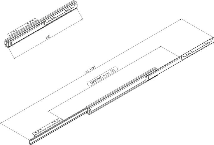 Produktbild Pöttker CLASSIC Ausziehtischführung, Auszugslänge 1191 mm,60 kg,Stahl verzinkt