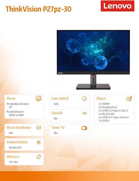 Immagine prodotto Lenovo ThinkVision P27pz-30 (3840 x 2160 pixel, 27")