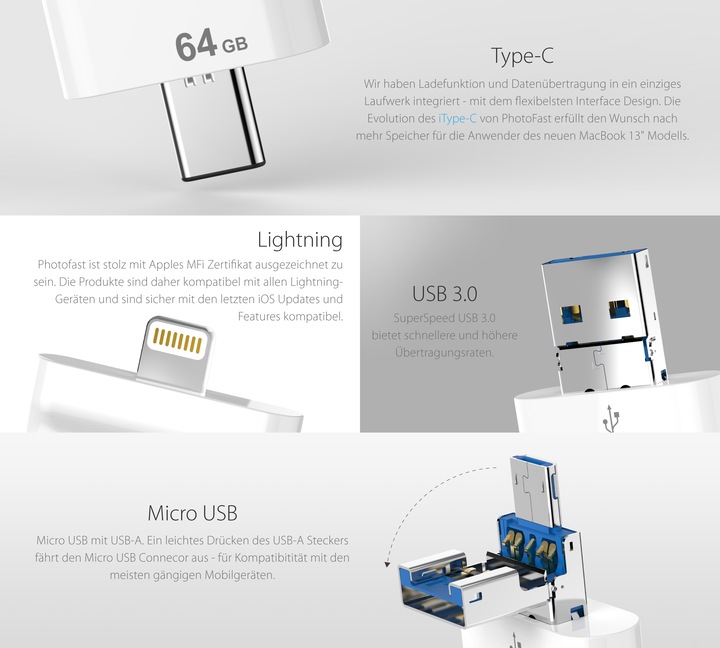 Actual product image PhotoFast iType-C (64 GB, USB-C, Micro USB, Lightning, USB 3.1)