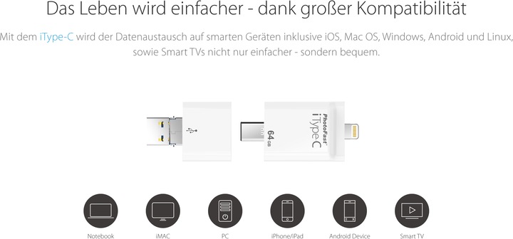 Actual product image PhotoFast iType-C (64 GB, USB-C, Micro USB, Lightning, USB 3.1)