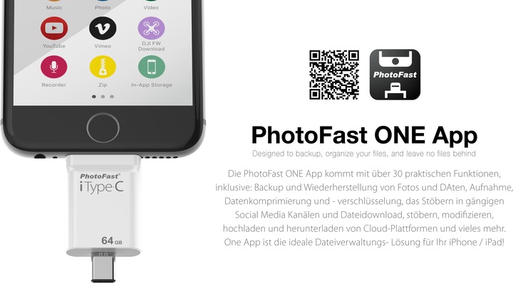 Actual product image PhotoFast iType-C (64 GB, USB-C, Micro USB, Lightning, USB 3.1)
