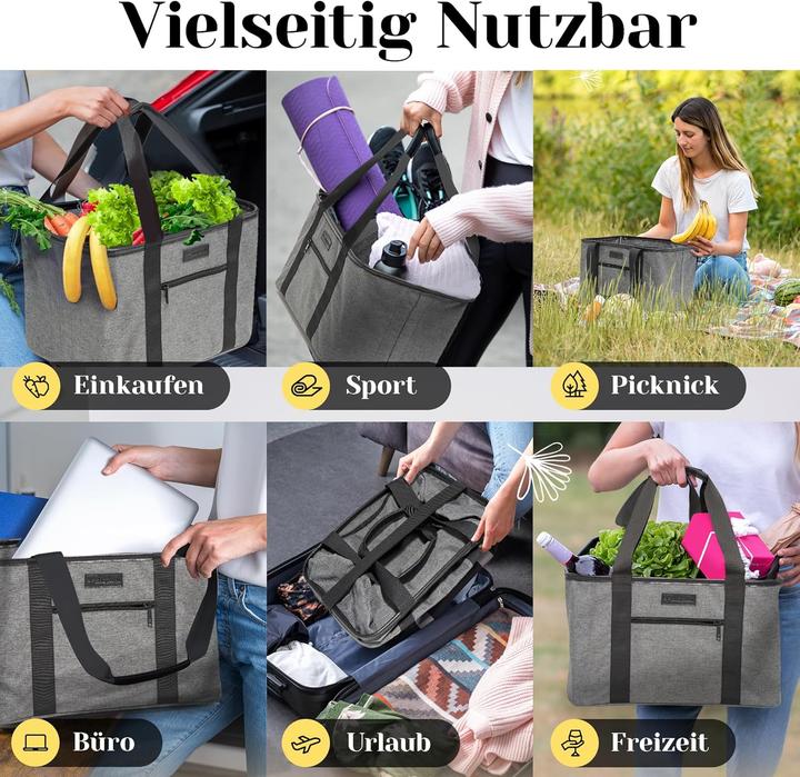 Actual product image Shopwell Faltbarer Einkaufskorb mit PU-Ledergriff (30L)