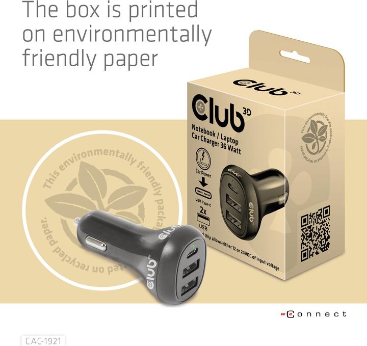 Club 3D Club3D USB KFZ-Ladegerät 1xUSB C, 2xUSB A, 36W, 12/24V retail