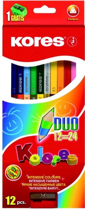 Image du produit Kores Crayons de couleur ""DUO"", étui carton de 12 pièces + taille-crayon GRATUIT avec champ pour le (12x)