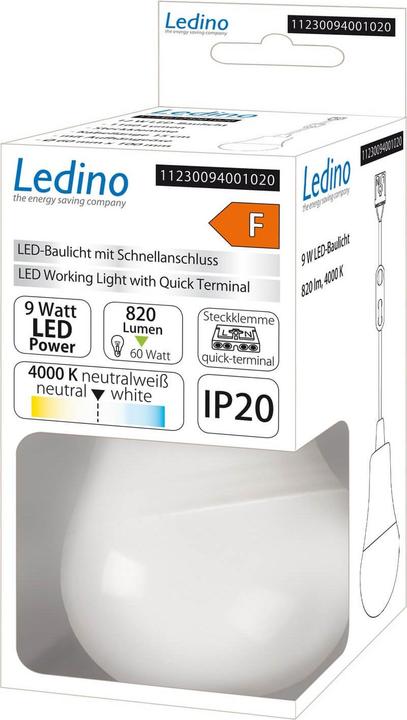 Actual product image Ledino Construction light 9W Renovation light 1160lm, 4000K, quick-clamp neutral white (1160 lm)