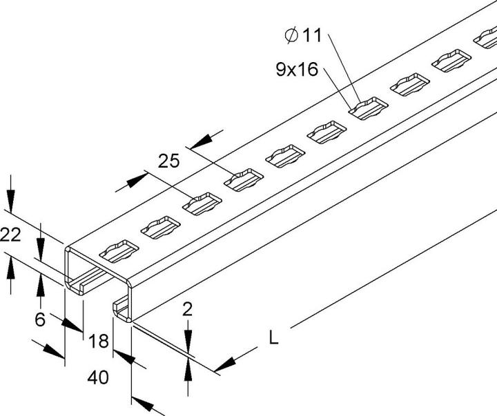 Produktbild Niedax Ankerschiene C-Profil 18mm 40x22x600mm Stahl