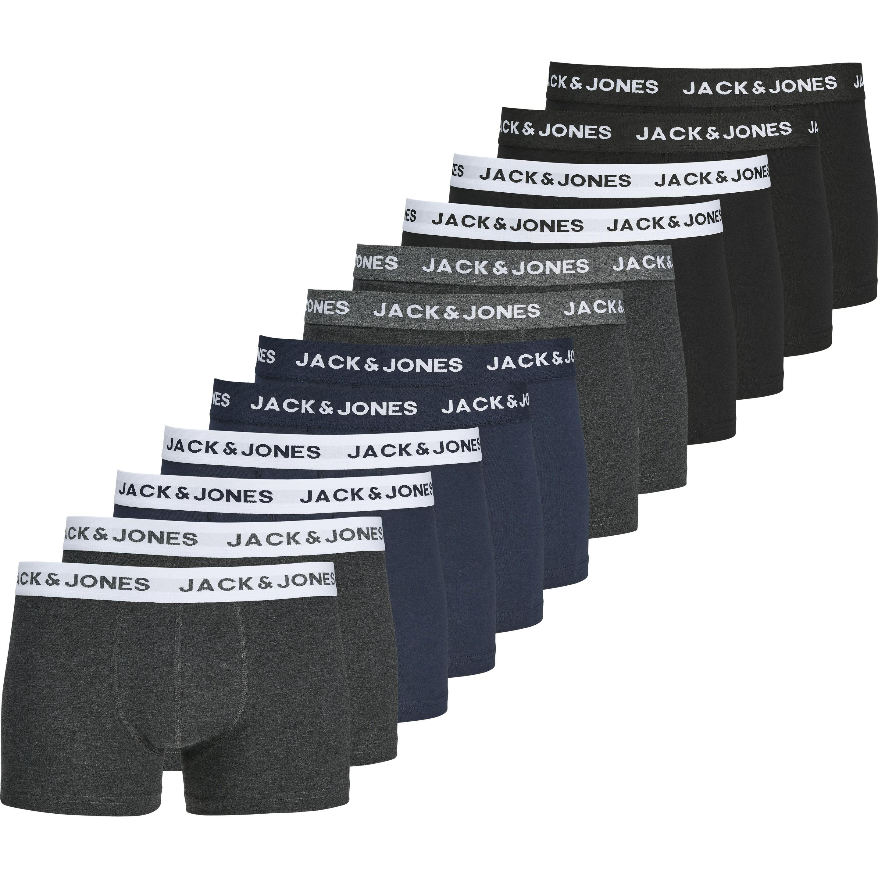 Jack & Jones, Herren, Unterhosen, Solid, Schwarz, Grau, Blau, (M, 12er Pack)