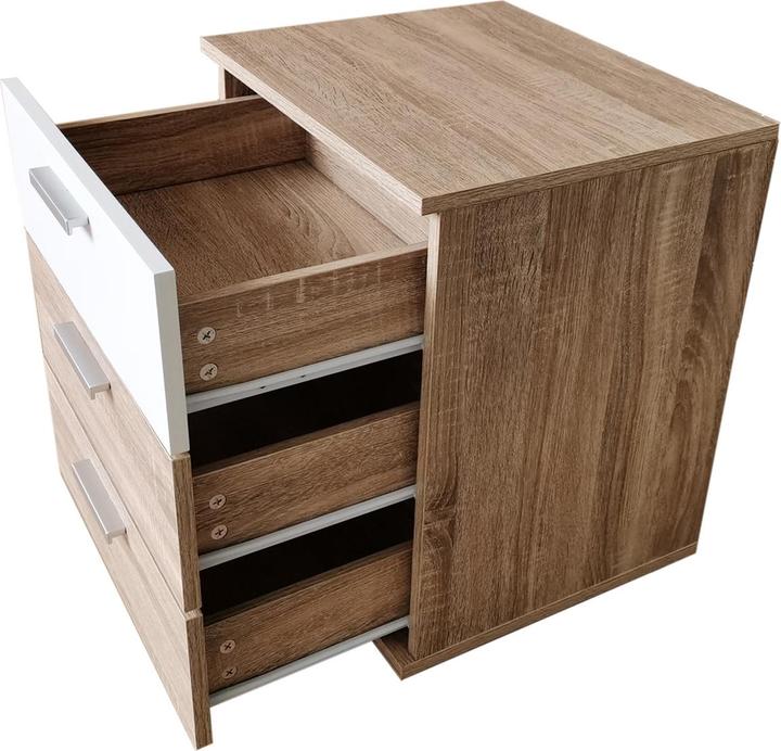 Produktbild HTI-Living Nachtkommode 3 Schubladen Nina Sonoma Weiss (45 x 38 x 53 cm)