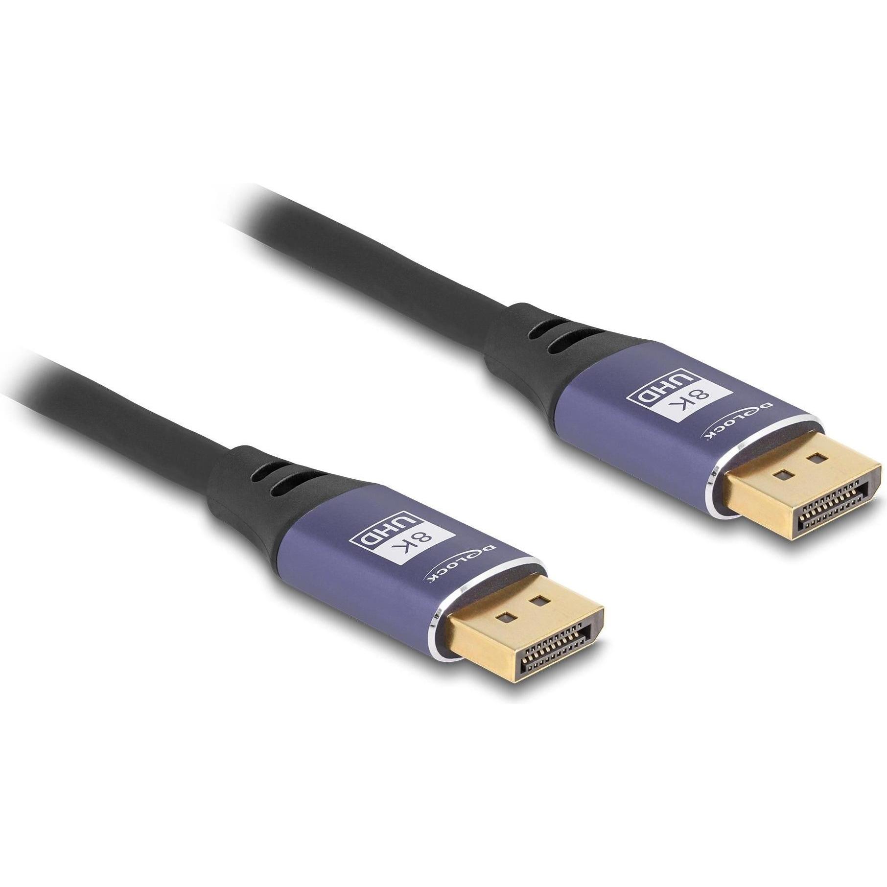 Delock DisplayPort Kabel 8K 60 Hz 1 m flieder Metall (1 m, DisplayPort), Video Kabel