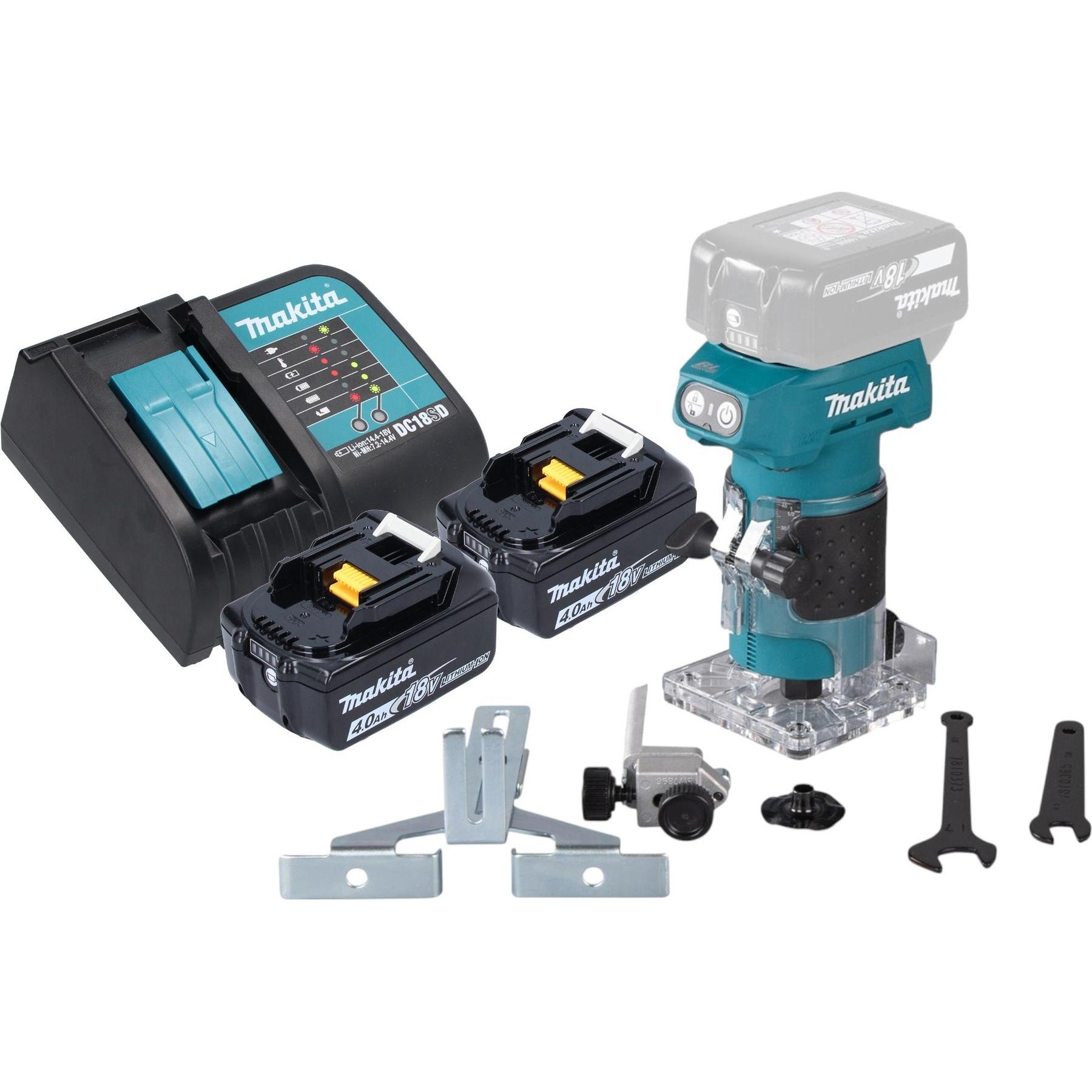 Makita, Fräse, DRT 52 SM Akku Kantenfräse 18 V 6 mm Brushless + 2x Akku 4,0 Ah + Ladegerät