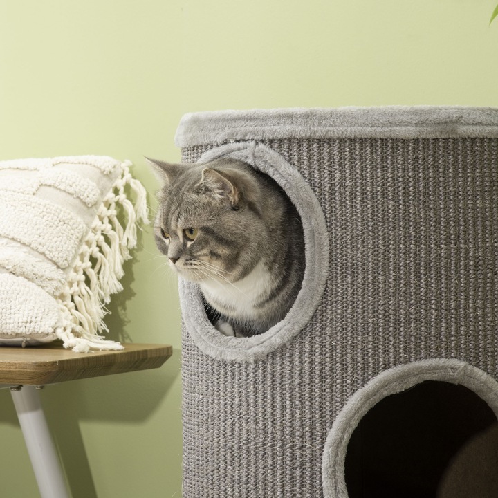 Immagine prodotto PawHut Cestino per grattini con 3 vani (70 cm, Grigio chiaro)