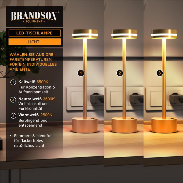 Actual product image Bearware Tischleuchte dimmbar, LED Tischlampe, 3 Lichtfarben, Akku, Helligkeitsstufen, kabellos, Gold