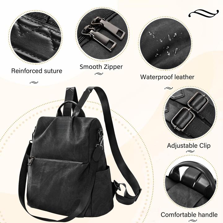 Produktbild Only-Bags.Store Rucksack klein, Stadtrucksack aus veganem Leder, Rucksack Handtasche Anti-Diebstahl, eleganter