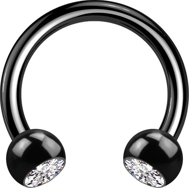 Produktbild Star Piercing Circular Barbell schwarz mit zwei Kugeln Kristall silber (ohne Messing, Chirurgenstahl 316L)