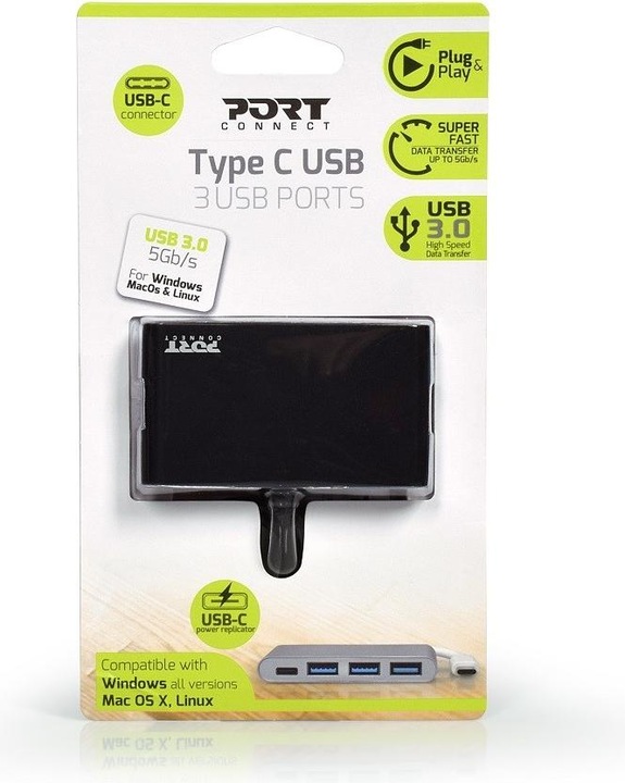Actual product image Port Designs USB-C hub (USB-C, 3 Ports)