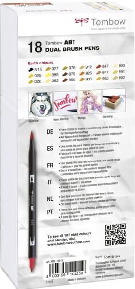 Image du produit Tombow Stylo à double pinceau ABT, couleurs terre (18x)