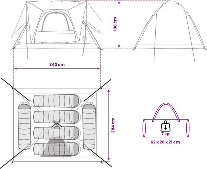 Produktbild vidaXL Campingzelt (7.20 kg, 6 Personen)