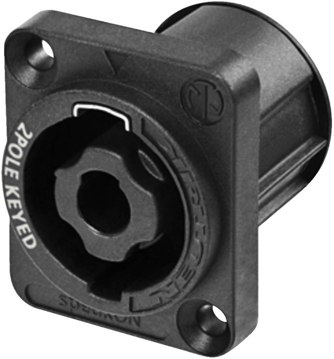 Actual product image Neutrik NL2MPXX - 2-pole male chassis connector, black D-flange, countersunk through holes