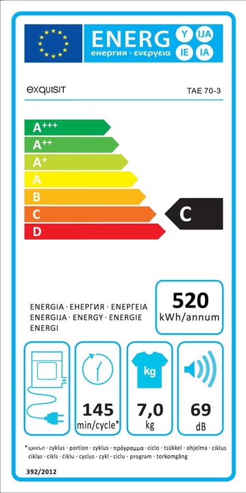 Energie-Label Exquisit TAE 70-3 (7 kg, Rechts)