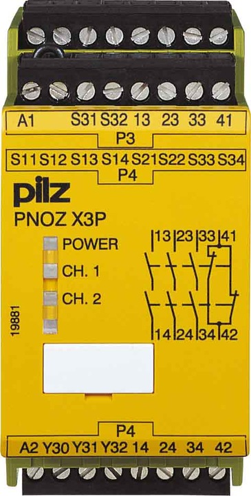 Actual product image Pilz Emergency stop switchgear PNOZ X3P 24VDC 24VAC 3n/o 1n/c 1so