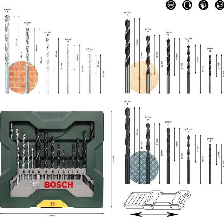 Produktbild Bosch Zubehör Mini-X-Line Mixed-Set, 15-teilig (3-8 mm (Holzbohrer))
