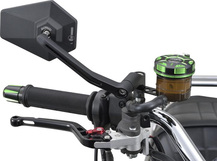 Actual product image Daytona D-Mirror-4 black hexagonal aluminium side mirror