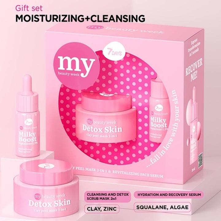 Actual product image 7Days Skincare Set with Clay Face Mask and Face Serum with Squalane - Korean Skincare Gift Set for W (Facial care set)