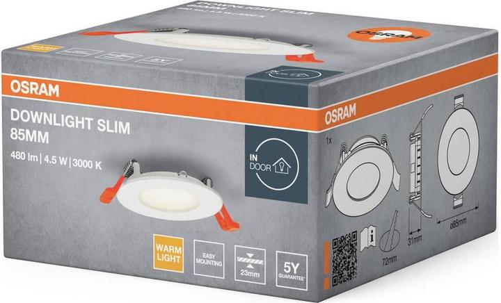 Actual product image Osram 4099854444708 Downlight Slim 85mm 4.5W 3000K LED ceiling light 4.50 W (240 lm)