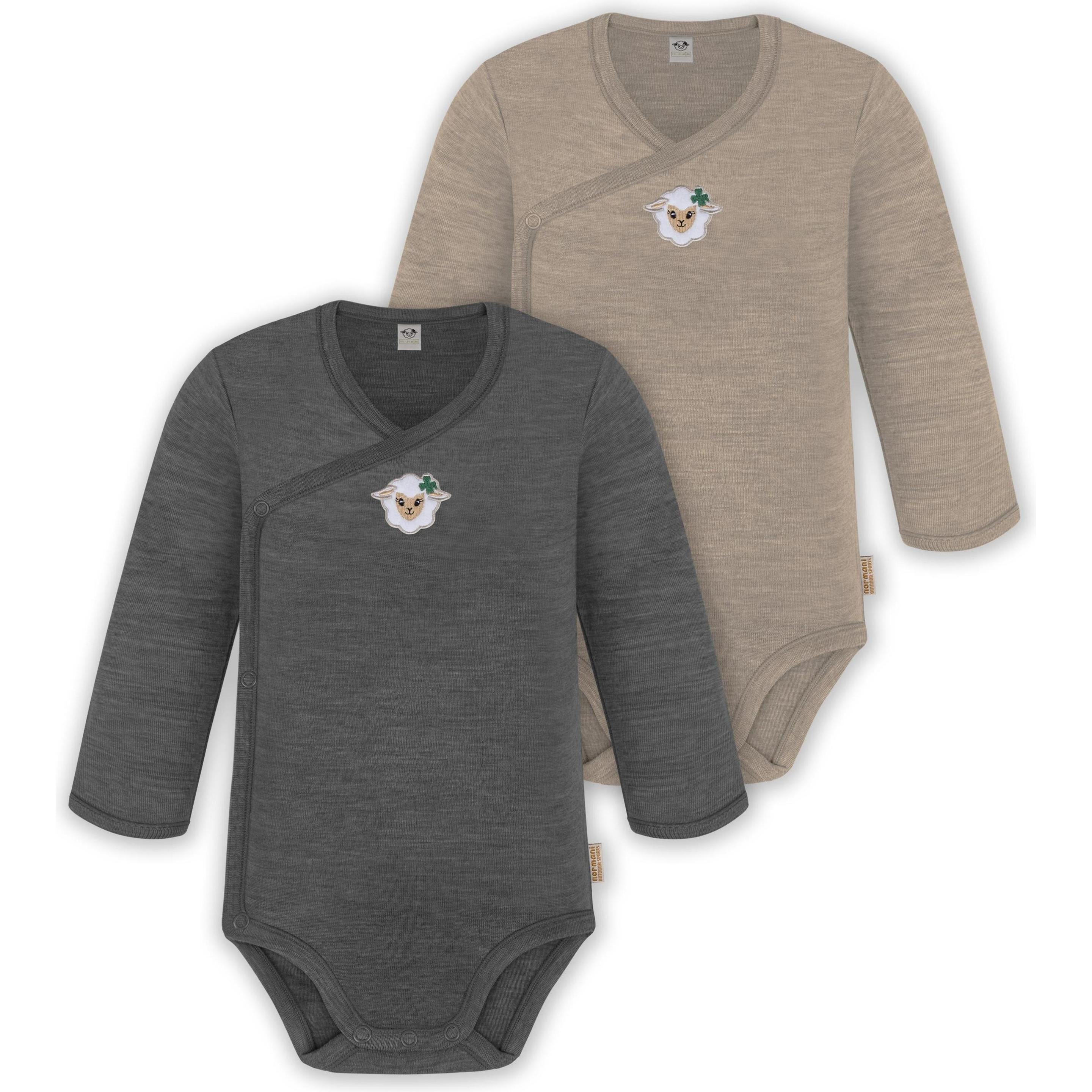 Normani, Herren, Body, 2er Set Unisex Baby Wickelbody Langarm-Strampler Einteiler aus Merinowolle - 9351, Grau, (62)