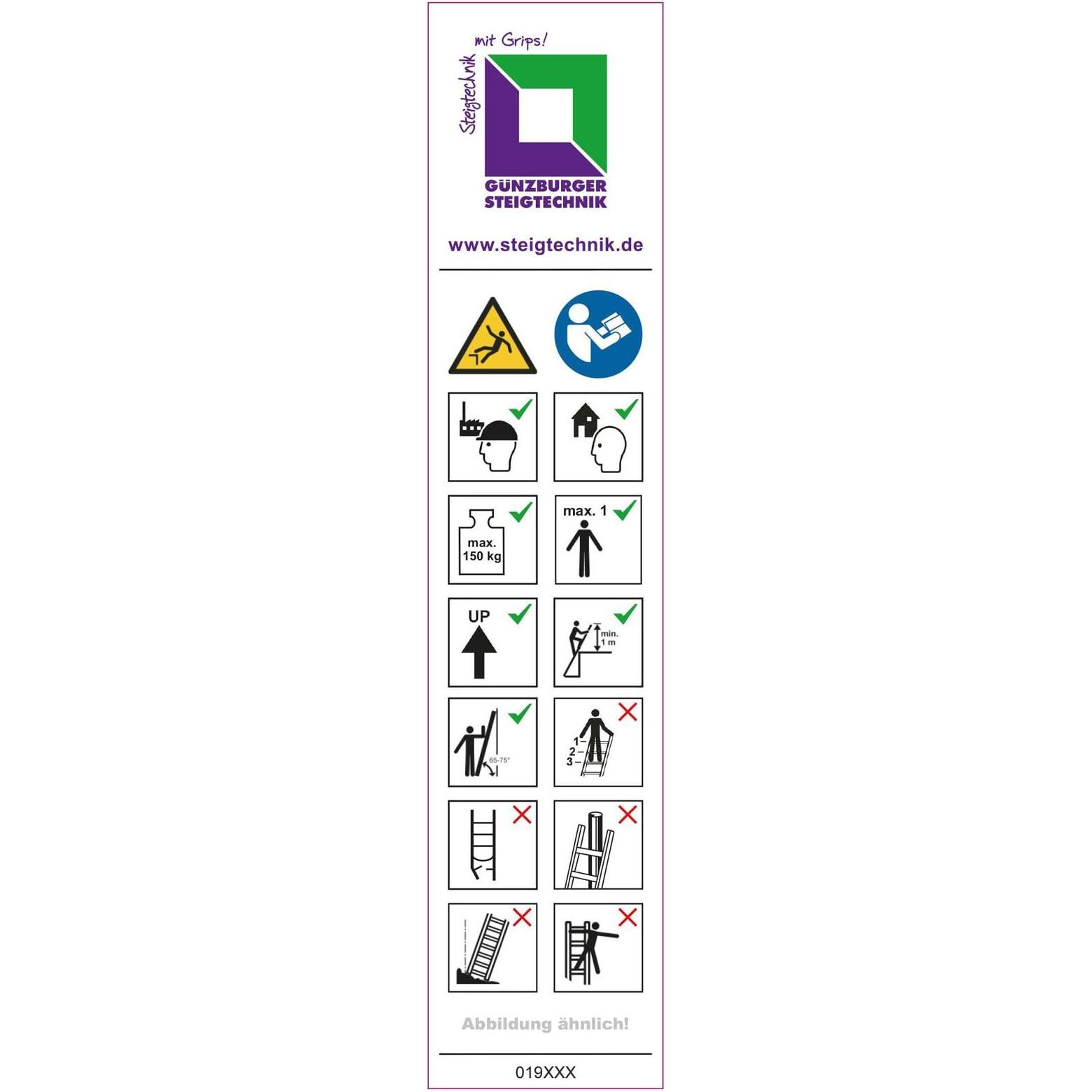 Munk, Scala a pioli, Adesivo informativo per scala telescopica 4 pezzi adesivo 19090 (Scala telescopica)