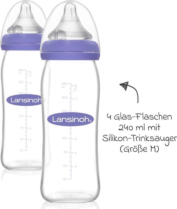 Produktbild Lansinoh Babyflaschen 9-tlg. Glas-Flaschen-Set mit NaturalWave® (240 ml)