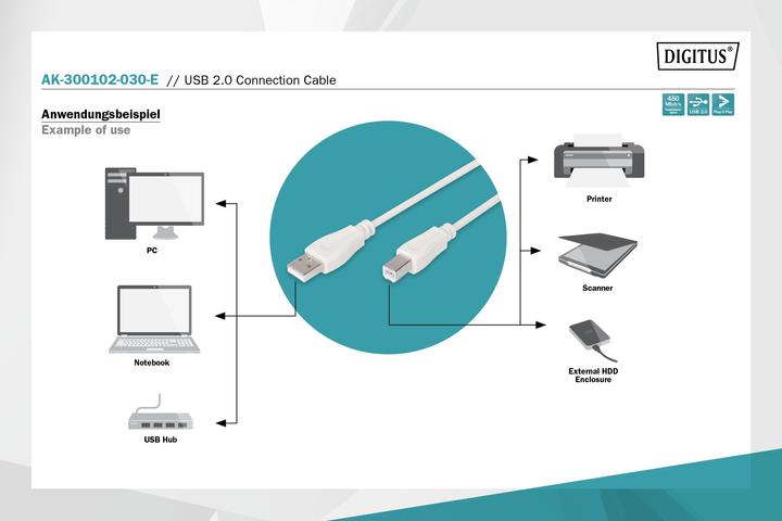 Image du produit Digitus Câble de connexion USB (3 m, USB 2.0)