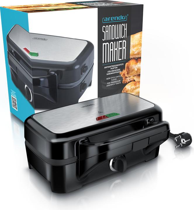 Produktbild Arendo Sandwichmaker 1200 W, Antihaftbeschichtung, Sandwichtoaster für große Toasts mit abnehmbaren Platten