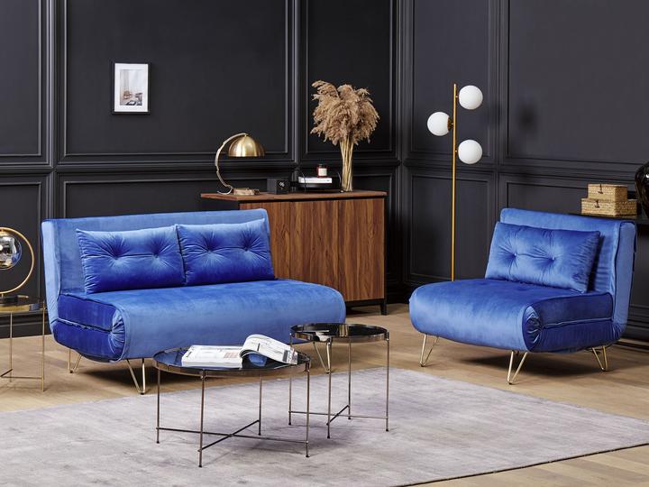 Actual product image Beliani Sofa Set Velvet Fabric Navy Blue 3-Seater VESTFOLD (3-seater)