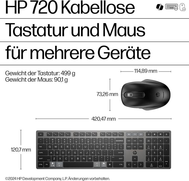 Actual product image HP 720 Dual-Mode Rechargeable Wireless Keyboard and Mouse Combo-GR (P) (DE, Wireless)