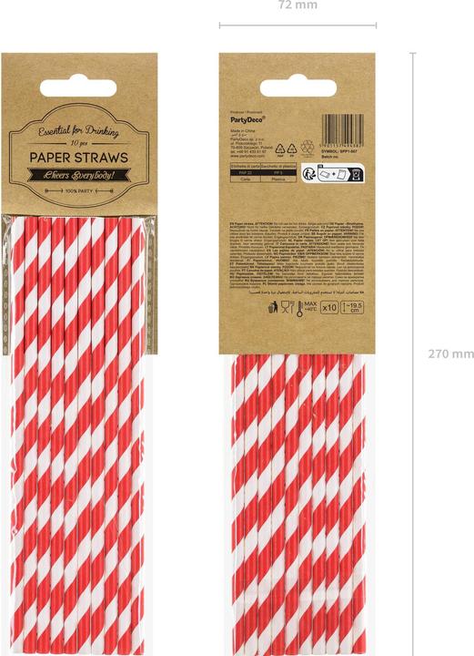 Immagine prodotto Partydeco Cannuccia di carta a righe bianche e rosse (10 x)