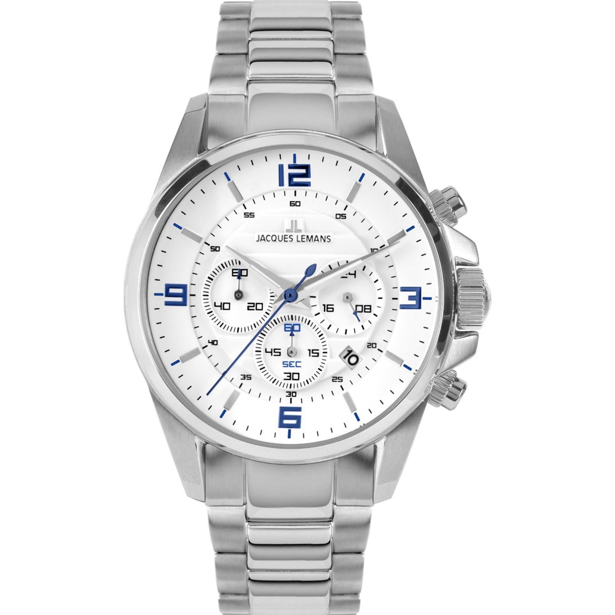Jacques Lemans, Armbanduhr, Chronograph Sport, Silber, (Chronograph, 44 mm)