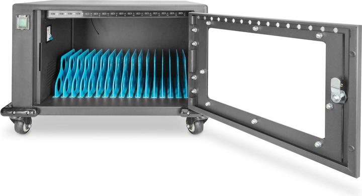 Produktbild Digitus Mobiler Ladeschrank, 14", USB-C, elektr. PIN Schl. 16 Ladestationen, Lüfter, 384 x 550 x 375 mm